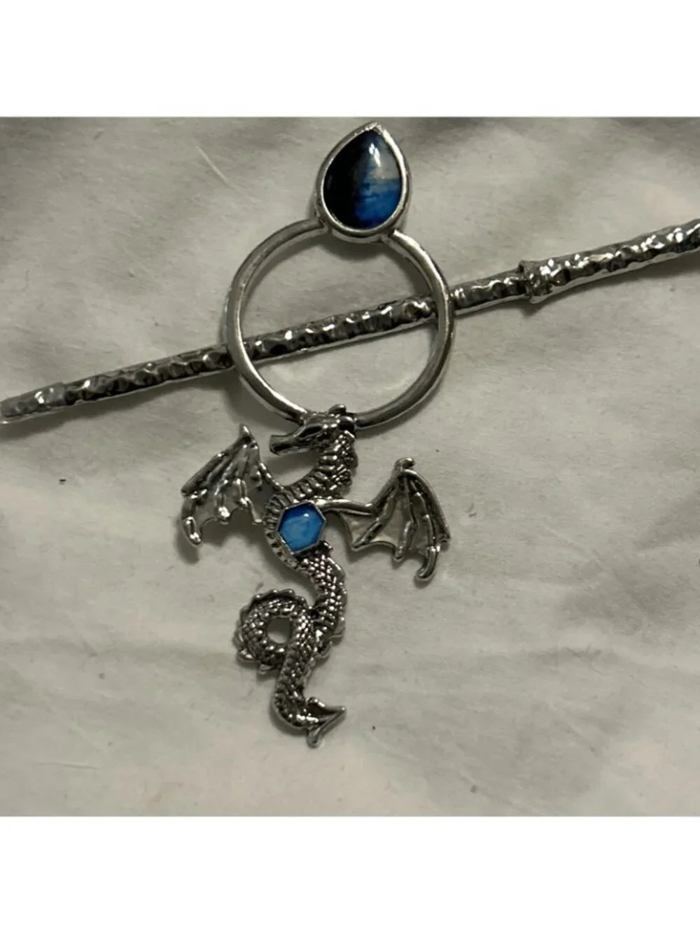 Dark Blue & Light Blue Dragon Hair Pin Metal Flying Mythical Methodology Dragon